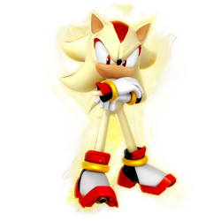 Size: 2600x2600 | Tagged: safe, artist:nibroc-rock, shadow the hedgehog, super shadow, 2017, 3d, arms folded, frown, looking at viewer, male, simple background, solo, standing, super form, transparent background