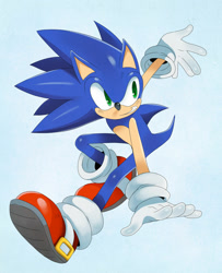 Size: 1024x1262 | Tagged: safe, artist:ss2sonic, sonic the hedgehog, abstract background, blushing, clenched teeth, looking offscreen, modern sonic, posing, smile, solo