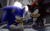 Size: 2483x1524 | Tagged: safe, artist:risziarts, shadow the hedgehog, sonic the hedgehog, 2021, abstract background, dialogue, duo, english text, frown, glowing eyes, looking at each other, modern sonic, mouth open, redraw, shadow the hedgehog (video game), smile, standing