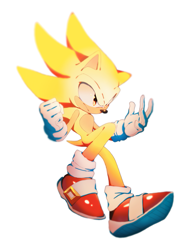 Size: 761x1000 | Tagged: safe, artist:icen-hk, sonic the hedgehog, super sonic, flying, looking offscreen, simple background, solo, super form, white background