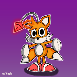 Size: 768x768 | Tagged: safe, artist:napio, tails doll, friday night funkin, genderless, outline, purple background, shadow (lighting), simple background, solo, standing, t-pose