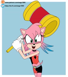 Size: 2681x3025 | Tagged: safe, artist:eagc7, amy rose, cosplay, hammer, harley quinn (dc comics)
