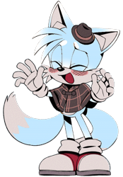 Size: 500x718 | Tagged: safe, artist:homophobic-sonic, miles "tails" prower, the murder of sonic the hedgehog, arctic fox, blushing, edit, eyes closed, male, simple background, smile, solo, species swap, standing, transparent background