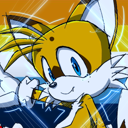Size: 768x768 | Tagged: safe, artist:homophobic-sonic, miles "tails" prower, fox, ace, aro ace pride, aromantic, edit, icon, looking at viewer, male, one fang, pride flag background, smile, solo