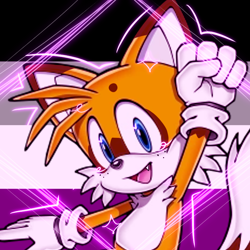 Size: 768x768 | Tagged: safe, artist:homophobic-sonic, miles "tails" prower, fox, ace, asexual pride, icon, male, mouth open, one fang, pride flag background, smile, solo