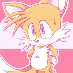 Size: 350x350 | Tagged: safe, artist:dogboy-pride-time, miles "tails" prower, fox, edit, female, icon, looking offscreen, outline, pride flag background, sapphic, sapphic pride, smile, solo, sweatdrop