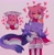 Size: 2021x2048 | Tagged: safe, artist:minxinq, amy rose, blaze the cat, cat, hedgehog, amy x blaze, amybetes, blazebetes, blushing, cute, dialogue, duo, english text, eyes closed, female, females only, heart, lesbian, lying down, pink background, shipping, simple background, sitting, sleeping, smile, wagging tail