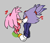 Size: 1070x917 | Tagged: safe, artist:weirdozjunkary, amy rose, blaze the cat, cat, hedgehog, amy x blaze, blushing, clothes, duo, eyes closed, female, females only, flat colors, grey background, heart, hearts, holding hands, lesbian, nuzzle, shipping, simple background, smile, standing