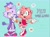 Size: 2048x1515 | Tagged: safe, artist:silver-varian, amy rose, blaze the cat, cat, hedgehog, 2023, amy x blaze, amybetes, blazebetes, chibi, cute, duo, english text, female, females only, holding hands, lesbian, looking at viewer, pansexual, pink nose, shipping, simple background, smile, standing, trans female, transgender, turquoise background