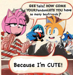 Size: 448x458 | Tagged: safe, editor:hotpocketmamaa, amy rose, infinite the jackal, kit the fennec, metal sonic, miles "tails" prower, shadow the hedgehog, silver the hedgehog, sonic the hedgehog, fox, hedgehog, jackal, abstract background, dialogue, edit, english text, female, fennec, gay, gee bill!, genderless, kitails, male, meme, metails, robot, shadails, shipping, silvails, sonic x tails, tailfinite, tails gets all the boys