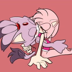 Size: 2048x2048 | Tagged: safe, artist:butterrrmoth, amy rose, blaze the cat, cat, hedgehog, amy x blaze, cute, eyes closed, female, females only, kiss, lesbian, shipping