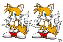Size: 2516x1689 | Tagged: safe, editor:genderfluidtails, miles "tails" prower, fox, duality, edit, eyelashes, holding tail, looking at viewer, male, signature, simple background, smile, solo, standing, top surgery scars, trans male, transgender, transparent background