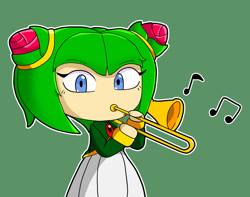 Size: 1280x1007 | Tagged: safe, artist:sawcraft1, cosmo the seedrian, seedrian, green background, simple background, sonic x, trombone