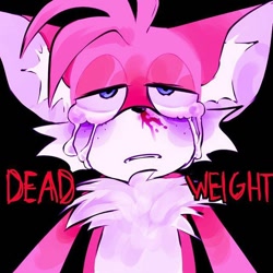 Size: 640x640 | Tagged: artist needed, source needed, semi-grimdark, miles "tails" prower, fox, black background, blood, crying, ear fluff, english text, lidded eyes, male, nosebleed, sad, simple background, standing, tears