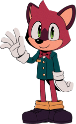 Size: 501x818 | Tagged: safe, barry the quokka, the murder of sonic the hedgehog, bowtie, character reference, gloves, green eyes, official artwork, quokka, smile, solo, transparent background, waving