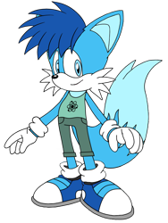 Size: 768x1024 | Tagged: safe, artist:ponygamer2020, oc, oc:frosty, oc:frosty the fox, fox, abstract background, clothes, converse, gloves, hair, looking at viewer, male, oc only, shorts, simple background, sneakers, t-shirt, tail, teenager, teenager fox, transparent background