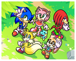 Size: 1072x856 | Tagged: safe, artist:heartinarosebud, amy rose, cheese (chao), cream the rabbit, knuckles the echidna, miles "tails" prower, sonic the hedgehog, sonic advance 3