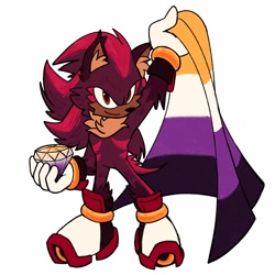 Size: 1500x1500 | Tagged: safe, artist:frostiios, shadow the hedgehog, hedgehog, 2023, chaos emerald, holding something, nonbinary, nonbinary pride, pride, simple background, smile, solo, standing, white background