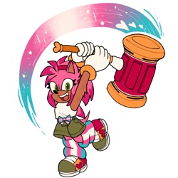 Size: 1500x1500 | Tagged: safe, artist:frostiios, amy rose, hedgehog, 2023, arm fluff, bow, colored quills, female, holding something, piko piko hammer, pride, simple background, smile, solo, trans female, trans pride, transgender, white background