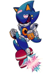 Size: 1500x2000 | Tagged: safe, artist:frostiios, metal sonic, 2023, black sclera, holding something, pride, robot, simple background, smile, solo, star (symbol), sticker, trans pride, transgender, white background