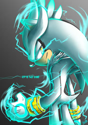Size: 800x1136 | Tagged: safe, artist:azurejinto, silver the hedgehog, hedgehog, electricity, english text, gradient background, it's no use, psychokinesis