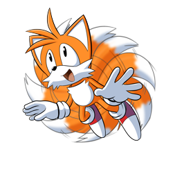 Size: 4000x3906 | Tagged: safe, artist:ravrous, miles "tails" prower, fox, 2018, classic tails, flying, looking up, male, mouth open, simple background, smile, solo, spinning tails, transparent background