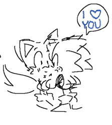 Size: 796x893 | Tagged: safe, artist:sontaiis, miles "tails" prower, sonic the hedgehog, fox, hedgehog, blushing, chibi, cute, dialogue, english text, gay, heart, looking at each other, shipping, simple background, smile, sonabetes, sonic x tails, speech bubble, standing, tailabetes, white background