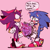 Size: 1280x1280 | Tagged: safe, artist:efolenburg, shadow the hedgehog, sonic the hedgehog, hedgehog, awkward, blushing, blushing ears, dialogue, duo, english text, flower bouquet, frown, gay, holding something, lavender, looking at each other, pink background, shadow x sonic, shipping, simple background, smile, speech bubble, standing, sweatdrop, typo