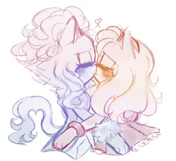 Size: 1104x1012 | Tagged: safe, artist:oatmeals_, amy rose, blaze the cat, cat, hedgehog, 2023, amy x blaze, blushing, cute, dress, eyes closed, female, females only, heart, kiss, lesbian, shipping, sketch