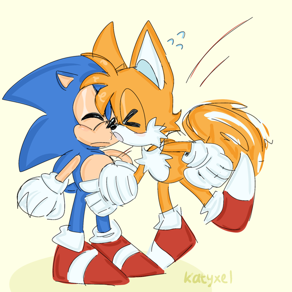 233338 - safe, artist:huyu_sth, miles tails prower (sonic), sonic the  hedgehog (sonic), canine, fox, mammal, anthro, sonic.exe, sega, sonic the  hedgehog (series), duo, duo male, hug, male, males only, meme - Furbooru