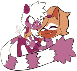 Size: 2048x1875 | Tagged: safe, artist:sugarsweetvirgo, tangle the lemur, whisper the wolf, lemur, wolf, duo, eyes closed, female, females only, flat colors, holding hands, lesbian, lesbian pride, limited palette, looking at them, one fang, pride, shipping, signature, simple background, smile, standing, tangle x whisper, transparent background