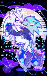 Size: 375x600 | Tagged: safe, artist:magicstormfrost, scourge the hedgehog, silver the hedgehog, duo, gay, hands on butt, shipping, silvourge