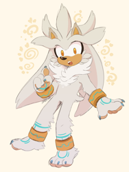 Size: 2048x2720 | Tagged: safe, artist:lynxheartart, silver the hedgehog, hedgehog, barefoot, claws, fluffy, gay, looking at viewer, male, mouth open, paws, pointing, simple background, solo