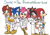 Size: 818x571 | Tagged: safe, artist:piplup88908, amy rose, cheese (chao), knuckles the echidna, miles "tails" prower, sally acorn, shadow the hedgehog, sonic the hedgehog, chao, chipmunk, echidna, fox, hedgehog, 2020, agender, crossover, female, group, male, neutral chao, simple background, standing, the promised neverland, white background