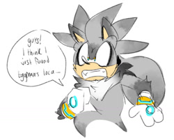Size: 1396x1124 | Tagged: safe, artist:knuckie-head, silver the hedgehog, paranoid, speech bubble, text, white background