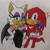 Size: 2048x2034 | Tagged: safe, artist:sminny-wew, knuckles the echidna, rouge the bat, bat, echidna, bisexual, bisexual pride, blushing, duo, female, knuxouge, male, pride, shipping, standing, surprised, traditional media, trans female, trans girl rouge, trans pride, transgender