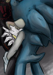 Size: 3508x4961 | Tagged: safe, artist:nameless0404, shadow the hedgehog, sonic the hedgehog, hedgehog, 2015, abstract background, blushing, duo, exclamation mark, gay, holding them, kiss, male, males only, shadow x sonic, shipping, standing, sweatdrop