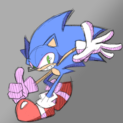 Size: 1000x1000 | Tagged: safe, artist:doodleng, sonic the hedgehog, hedgehog, 2022, gradient background, looking at viewer, male, running, sketch, smile, solo, thumbs up