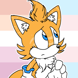 Size: 2048x2048 | Tagged: artist needed, safe, skye prower, fox, ear fluff, female, frown, gender swap, lesbian, lesbian pride, looking up, mobius.social exclusive, neck fluff, outline, pride, pride flag background, solo, trans female, trans pride, transgender
