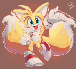 Size: 938x852 | Tagged: dead source, safe, artist:sonicaimblu19, miles "tails" prower, 2019, blushing, cute, one fang, outline, smile, solo, tailabetes