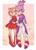 Size: 540x755 | Tagged: safe, artist:tillytilli, amy rose, blaze the cat, cat, hedgehog, 2022, amy x blaze, amy's halterneck dress, blaze's tailcoat, blushing, cute, female, females only, hand on arm, lesbian, looking at each other, shipping