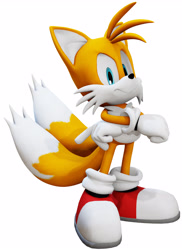 Size: 2048x2806 | Tagged: safe, artist:peppermintsrb2, miles "tails" prower, sonic heroes, 3d, arms folded, frown, looking at viewer, male, pointing, remake, simple background, solo, standing, transparent background