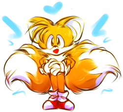 Size: 946x865 | Tagged: safe, artist:virtuaquarium3d, miles "tails" prower, cute, fluffy, hands together, heart, large ears, looking at viewer, mouth open, simple background, smile, solo, standing, tailabetes, transparent background