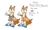 Size: 789x474 | Tagged: safe, artist:braingutzz, miles "tails" prower, fox, autistic, blue shoes, character name, dyslexia, english text, headcanon, looking offscreen, mouth open, nonbinary, pronouns, shorts, simple background, smile, solo, standing, white background