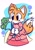 Size: 1430x2048 | Tagged: safe, artist:choccy-milkshake, miles "tails" prower, fox, abstract background, blushing, clothes, crossdressing, cute, dress, flower bouquet, holding something, looking offscreen, male, signature, smile, solo, standing, tailabetes, tiara