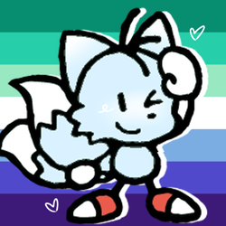 Size: 768x768 | Tagged: safe, artist:homophobic-sonic, miles "tails" prower, arctic fox, cute, edit, heart, icon, looking offscreen, male, mlm pride, one eye closed, pride flag background, smile, solo, species swap, standing, stick arms, stick legs, tailabetes