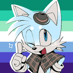 Size: 768x768 | Tagged: safe, artist:homophobic-sonic, miles "tails" prower, the murder of sonic the hedgehog, arctic fox, edit, icon, male, mlm pride, pride flag background, smile, solo, species swap, star (symbol)
