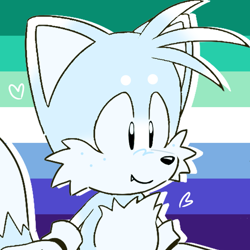 Size: 768x768 | Tagged: safe, artist:homophobic-sonic, miles "tails" prower, sonic mania adventures, arctic fox, edit, heart, icon, male, mlm pride, pride flag background, smile, solo, species swap