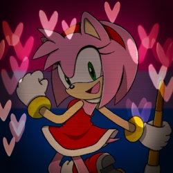 Size: 1536x1536 | Tagged: dead source, safe, artist:nonbinarytails, amy rose, bisexual, bisexual pride, heart, holding something, icon, looking at viewer, mouth open, piko piko hammer, pride flag background, smile, solo