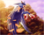Size: 1576x1262 | Tagged: safe, artist:shadisfaction, sonic the hedgehog, autumn, clouds, daytime, flying, leaf, lineless, mid-air, outdoors, smile, solo, tree, wings